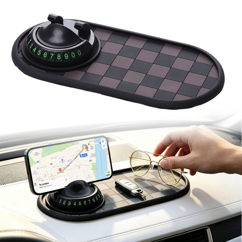 Car Buddy Dashboard, Multifunctional Car Anti-Slip Mat, 360° Rotatable Phone Holder Dashboard Organizer Pad with Hidden Parking Number for Phones, Sunglasses, Keys & Daily Essentials (Brown) brown