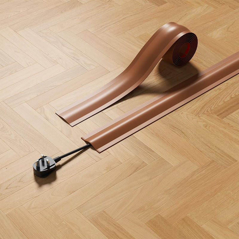 3.3ft Floor Cord Cover, Hide Extension Cords, Prevent Cable Trips, Heavy Duty Cord Hider for Home, Office, Living Room, Bedroom and Walkways,Brown