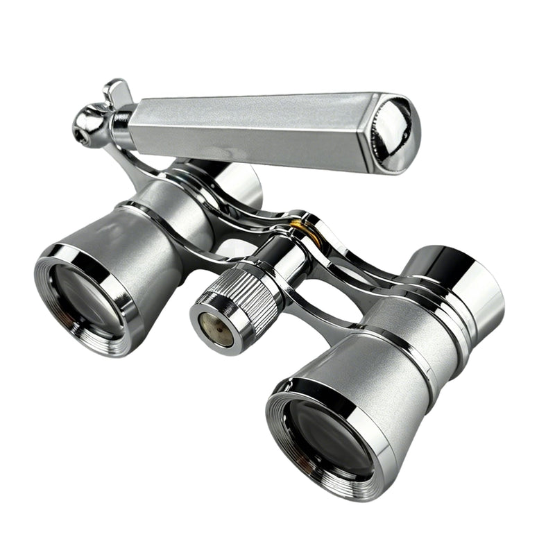 3X25 Opera Glasses with Foldable Handle Small Elegant Theatre Glasses for Concerts Opera Horse Sports Cinema Silver with handle-Chrome