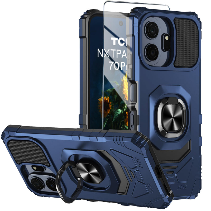 for TCL NXTPAPER 70 Pro Phone Case with Tempered Glass Screen Protector,Military Grade Heavy Duty Shockproof Protective Cover,with Ring Kickstand (Blue) Blue for TCL NXTPAPER 70 Pro