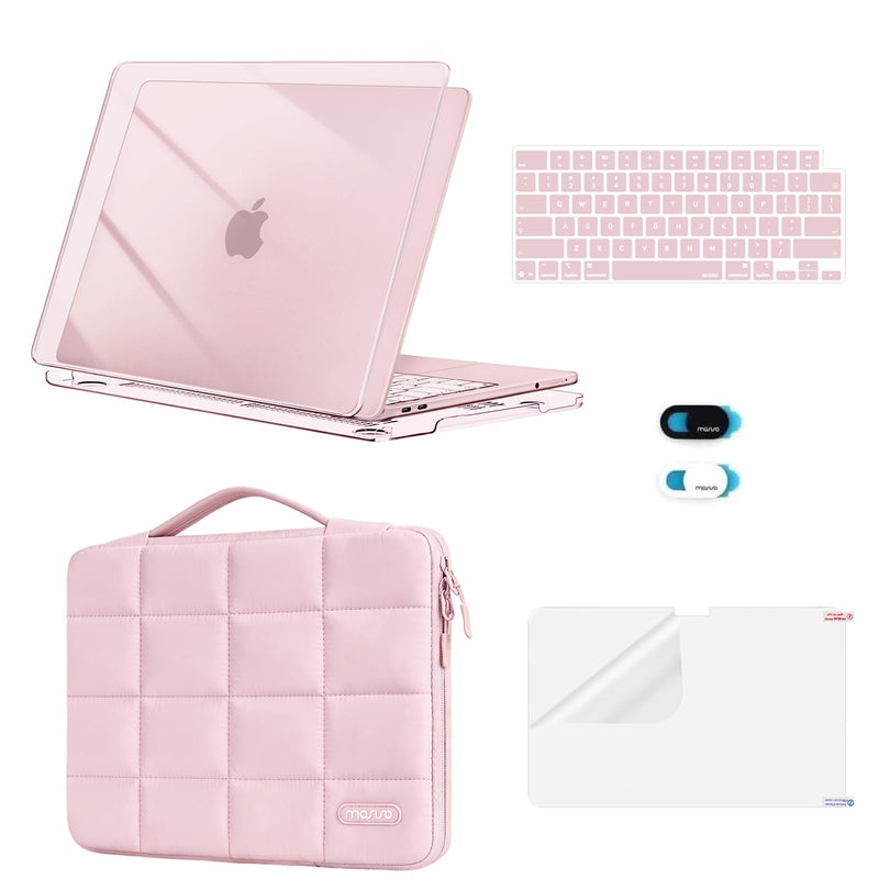 MOSISO Compatible with MacBook Neo Case 13 inch 2026 A3404 A18 Pro Chip | Precision Fit Crack&Scratch Resistant Hard Case&Puffy Sleeve Bag&Keyboard Skin&Webcam Cover&Screen Film, Crystal Blush