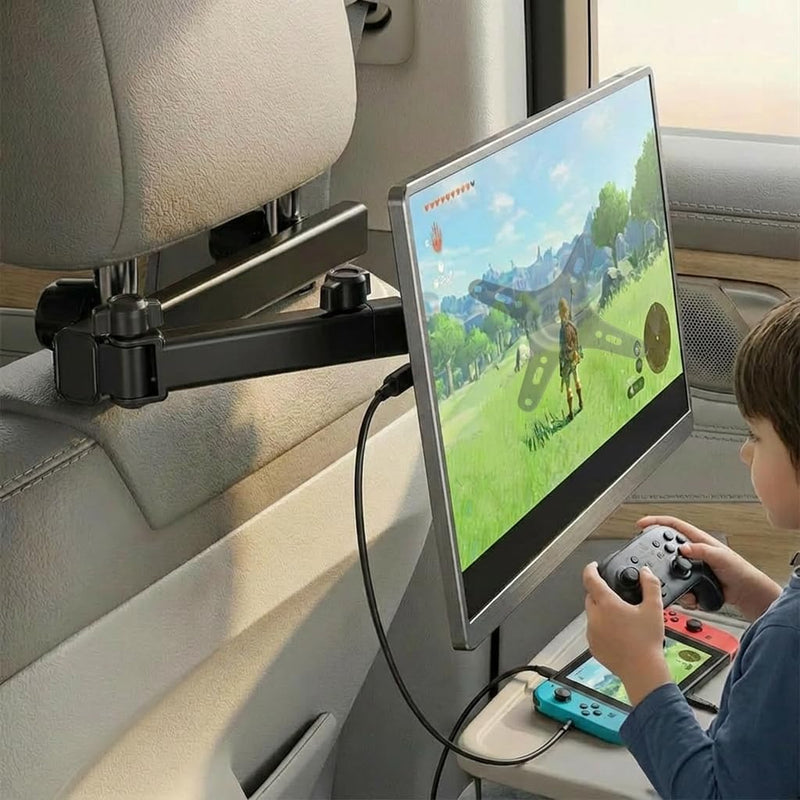 Heavy Duty Car Headrest Mount for 15.6" Portable Monitor, 2-in-1 VESA&Clip Tablet Holder for 4.7-20" Screens, Backseat Gaming Holder Compatible with Monitors, iPad, Stable Road Trip Stand for Kids