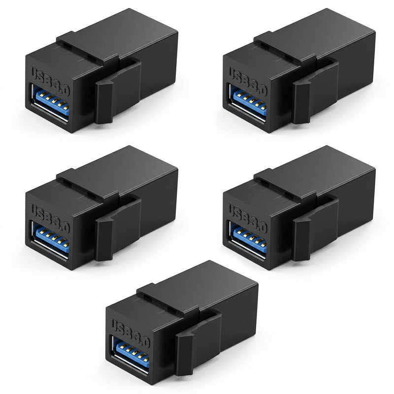 USB 3.0 Keystone Jack Insert, 5 Pack USB Keystone Jack Female to Female Coupler for Wall Plates Panels and Wall Plate Outlet Panel, Black