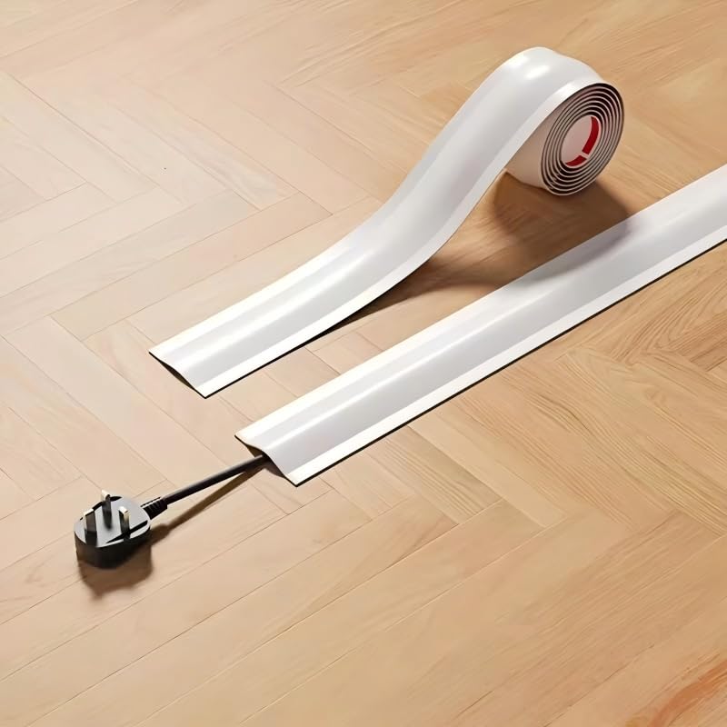 3.3ft Floor Cord Cover, Hide Extension Cords, Prevent Cable Trips, Heavy Duty Cord Hider for Home, Office, Living Room, Bedroom and Walkways, White