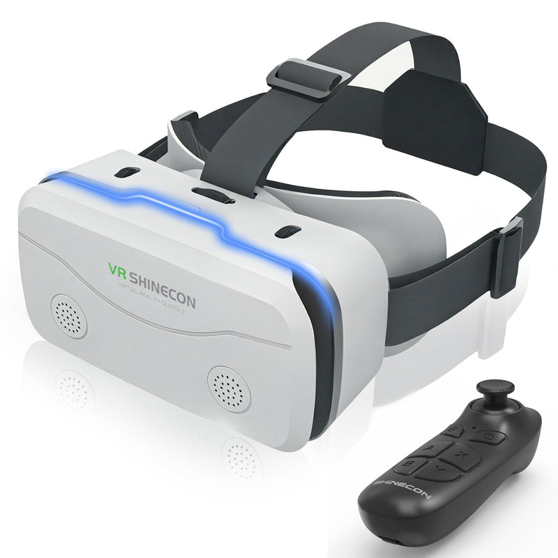 VR Headset for Smartphones with Bluetooth Controller, HD Aspheric Lenses with Adjustable Focus & IPD, Universal Compatible with 4.7-7 Inch Phones, Heat Dissipation Design for Extended Comfort