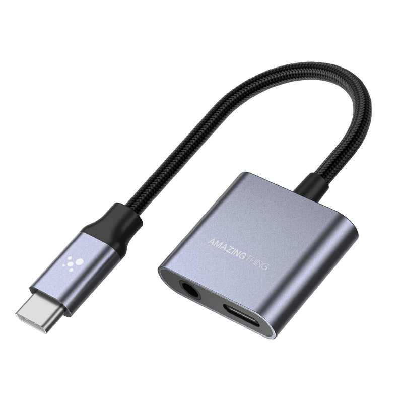 AMAZINGthing for iPhone 17-15, Samsung S26-S22, iPad [Thunder PRO 60W USB-C Adapter] USB-C to 3.5mm Audio Adapter, 24bit/96KHz Hi-Res Sound, 60W PD Fast Charging, in-Line Control