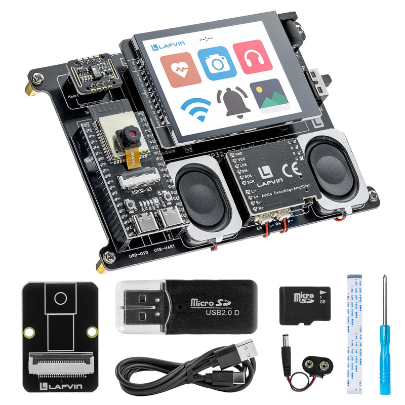 LAFVIN ESP32-S3 Multimedia Development Kit with 2.8" Capacitive Touch Screen, OV3660 Camera Stereo Speaker Heart Rate Sensor, Support LVGL WiFi Bluetooth