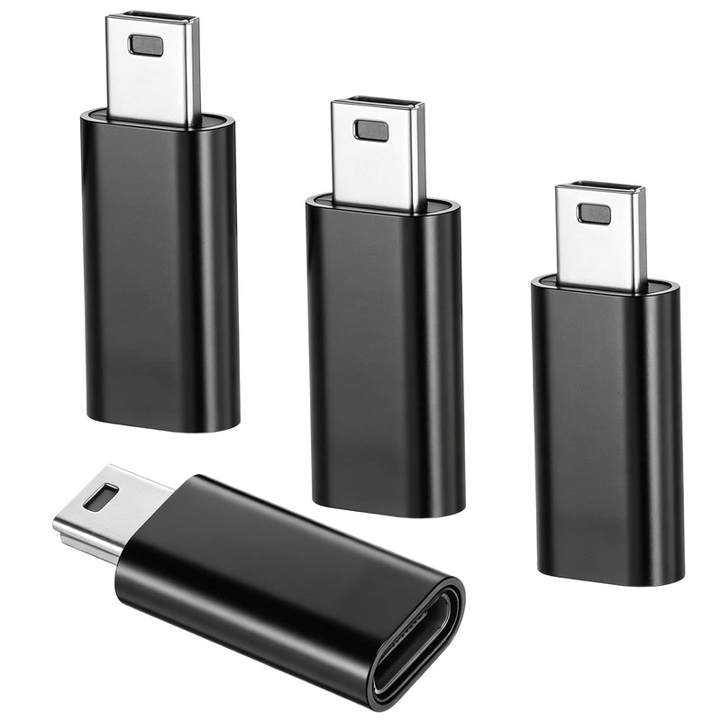 4 Pcs USB-C to Mini USB Adapter Type C Female to Mini USB 2.0 Male Convert Connector Compatible with Camera GPS Dash Cam MP3 Player and Other Devices Supports Charge & Data Sync