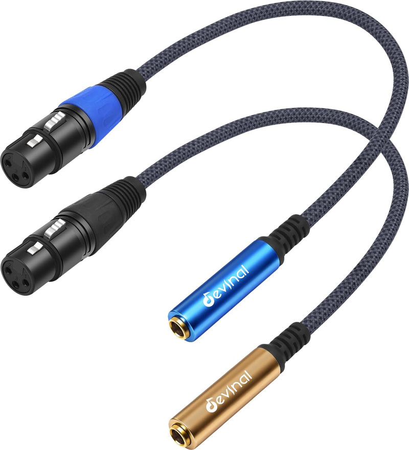 2-Pack XLR Female to 1/4" TRS Stereo Adapter Cable, Balanced 3-Pin Interconnect, 30 cm (1 ft), Durable Nylon Braided Jacket with Color-Coded Gold & Blue Connectors