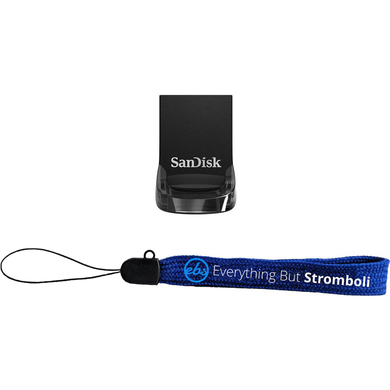 SanDisk Flash Drive 128GB Ultra Fit USB 3.2 Gen 1 Pen Drive Thumb Stick | Low Profile Compatible with Laptops and Computers SDCZ430-128G-G46 - Bundle with (1) Everything But Stromboli Lanyard