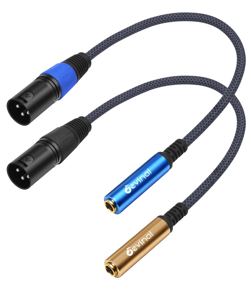 1/4" TRS Female to XLR Male Adapter Cable, 2-Pack – 1 ft (30 cm) Balanced Audio Cord, Nylon-Braided, Gold-Plated, Blue & Gold Rings