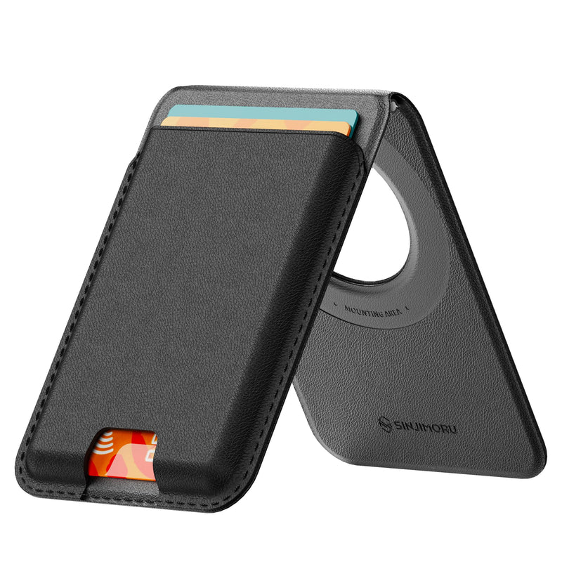Sinjimoru Magnetic Wallet Stand for MagSafe, 3-Card Holder, Black | M-Viica Stand, adjustable stand, car mount compatible, slim lightweight design, fits iPhone 17-12
