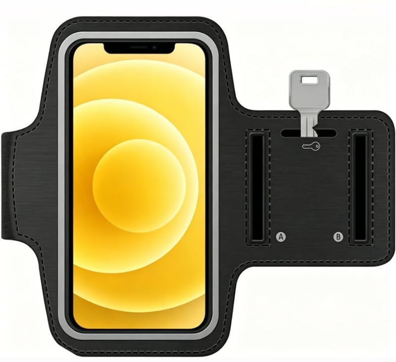 Up to 7.1 Inch Sports Phone Armband with Key Pocket & Reflective Strip, Sweat Resistant Adjustable Running Arm Band Compatible for iPhone Samsung, Gym Workout Cycling Fitness Arm Holder
