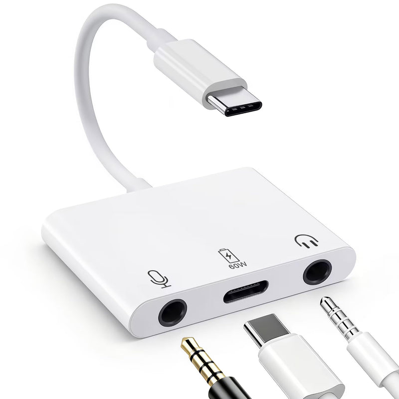 USB C to Microphone & 3.5mm Headphone Adapter with PD Fast Charging for Live-Streaming, 3-in-1 Aux to USB C Audio & MIC Splitter Compatible with iPhone 17/16/15, iPad Pro, Galaxy S26, and More