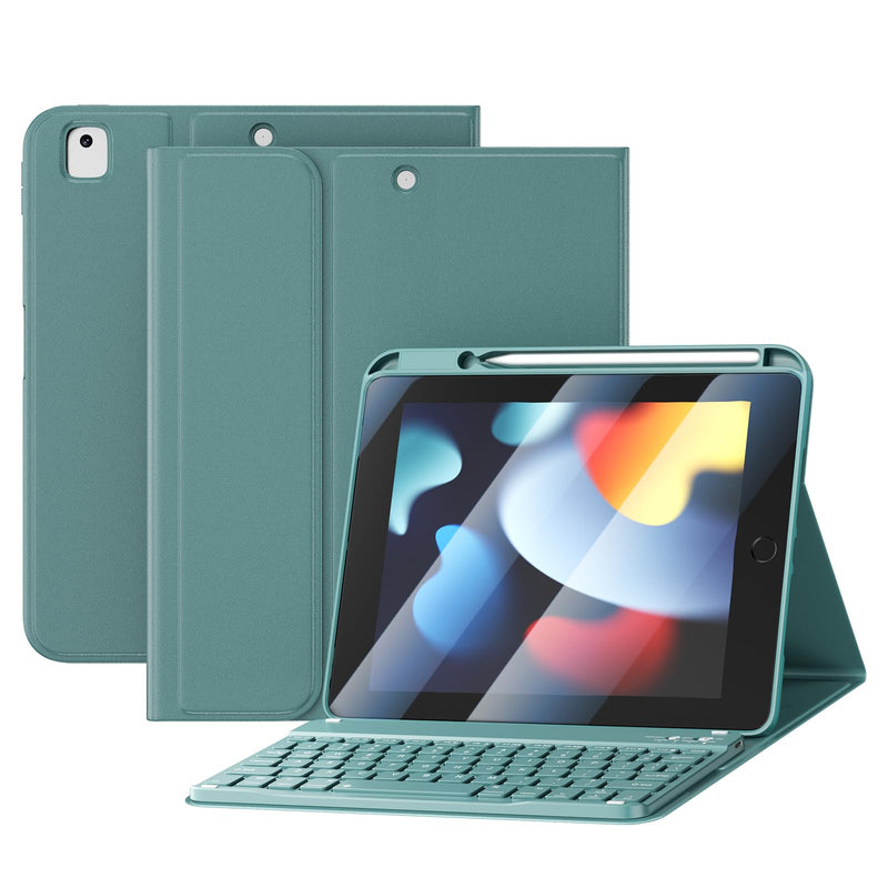 for iPad 7th/8th/9th Generation Case with Wireless Magnetic Keyboard | Compatible with 9/8/7th Gen 10.2in Detachable Case Three Adjustable Angles with Pen Slot and Honeycomb Heat Dissipation,Green
