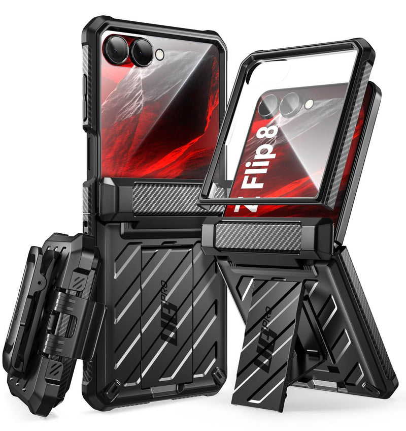SUPCASE for Samsung Galaxy Z Flip 8 Case with 360 Rotating Belt Clip,Black | Built-in Kickstand, Front Screen Protector, Hinge Protection,Full Body Military-Grade Protection,Anti-Slip,Unicorn Beetle Pro Black