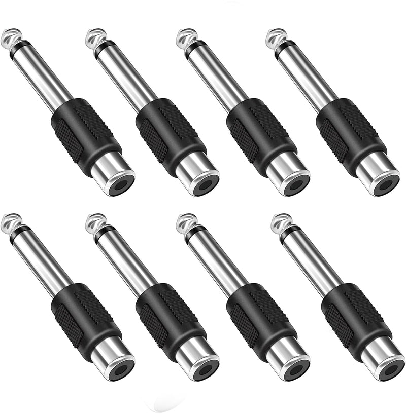 8 Pack RCA to 1/4 Adapter, 6.35mm Mono TS Plug Male to RCA Female Connector Adapter for Amplifiers Speakers Mixers Home Theater AV Receiver Guitar Audio Cable Equipment
