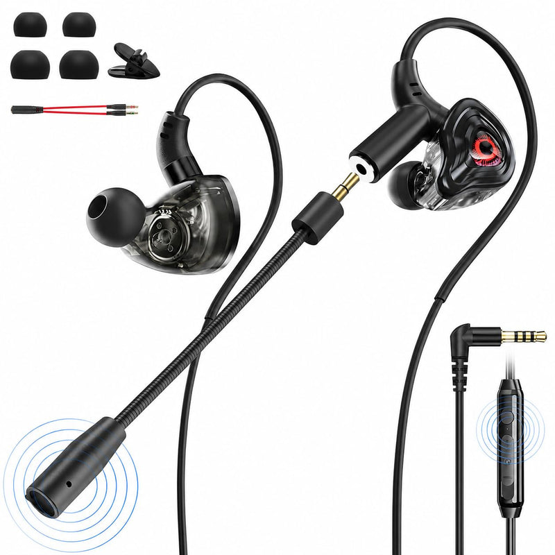 Wired Gaming Earbuds with Mic, Deep Bass in-Ear Headphones for PS5 PC Online Class(Red) Red