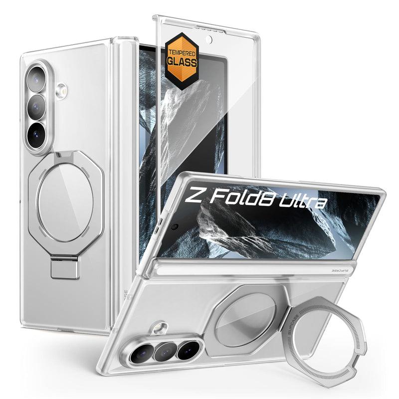 SUPCASE for Galaxy Z Fold 8 Ultra Case with Tempered Glass Screen Protector | Built-in Fixed Stand, Compatible with MagSafe, Full-Body Hinge Coverage, Military-Grade Drop Protection, Slim-Fit, Clear