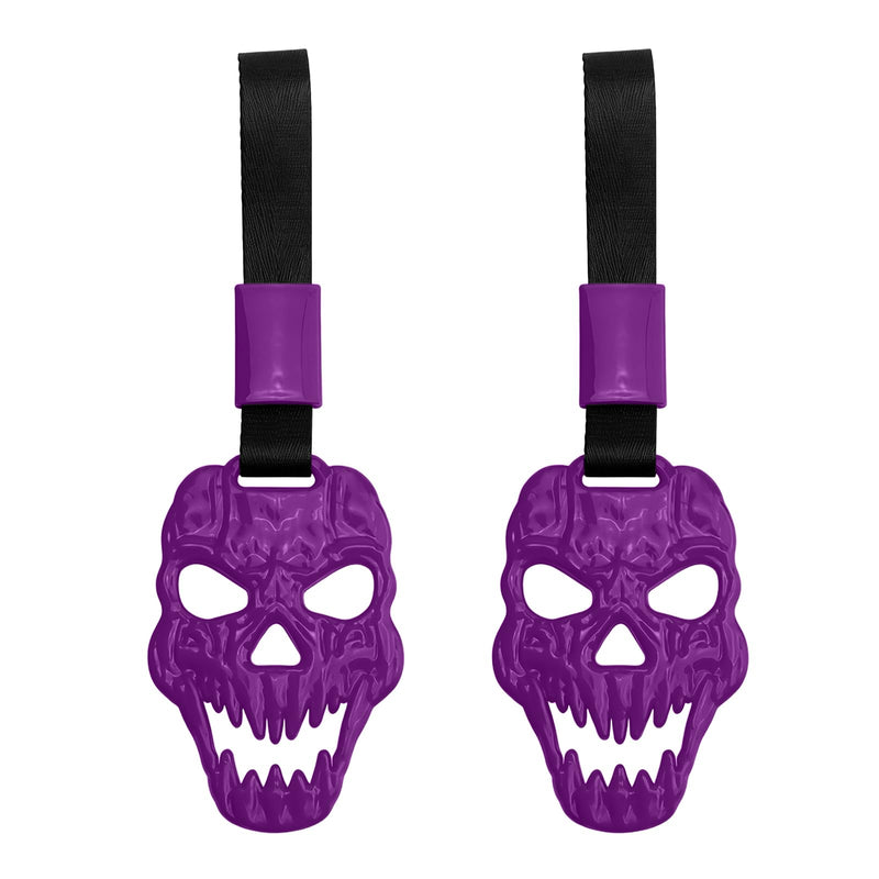 2PCS Skull Car Handle Strap, Horror Skeleton Handle Ring for Cars, Spooky Skull Auto Hanging Charm, Warning Ring (Purple) Purple