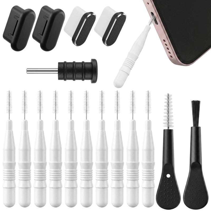 17 Pack Phone Charging Port Cleaner Dual Sided Anti Clogging Nylon Brushes Reusable Speaker Cleaning Tool Phone Charger Port Cleaner Kit for Headphones Phones Camera Tablet Computer