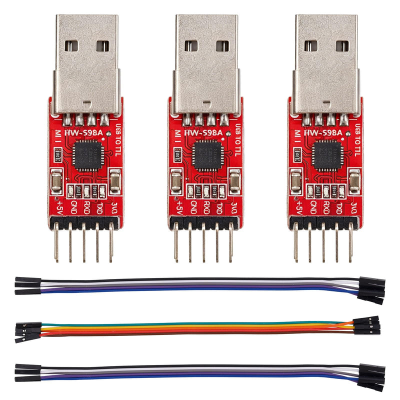 3pcs USB to TTL Serial Adapter Module Starter for Arduino ESP8266 STM32 | USB 2.0 UART Converter 3.3V/5V Output STC Compatible with Downloader Board with Jumper Wires Programming Tool Part