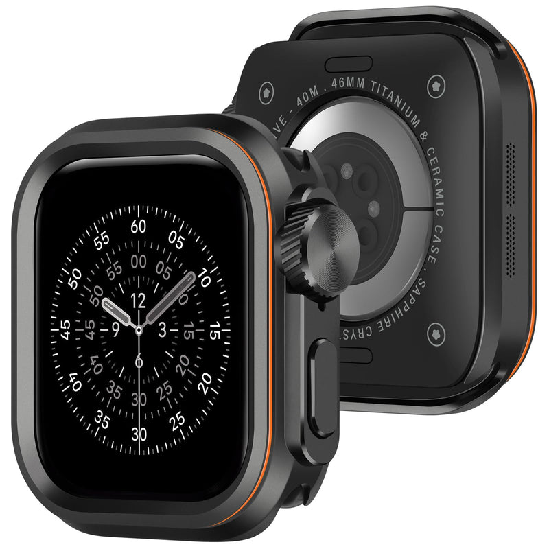 Amizee Metal Case Compatible with Apple Watch Series 11/10 46mm Case, Rugged Protective Bumper with Back Cover Resistant Protection Cover for iWatch 46mm, Black/Orange