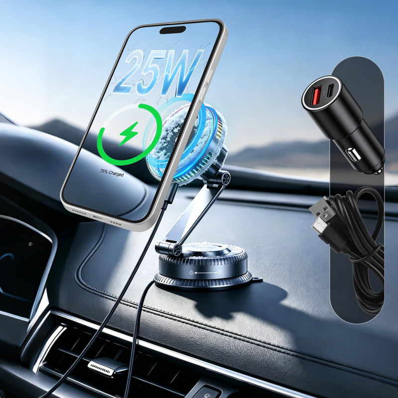 for Qi2.2 25W MagSafe Car Mount Charger,【7omm Big Suction Cup + Cooling Fan】 Magnetic Wireless Car Charger with 45W Adapter,Vacuum Suction Cup Phone Mount for iPhone 17-12,Android,Samsung