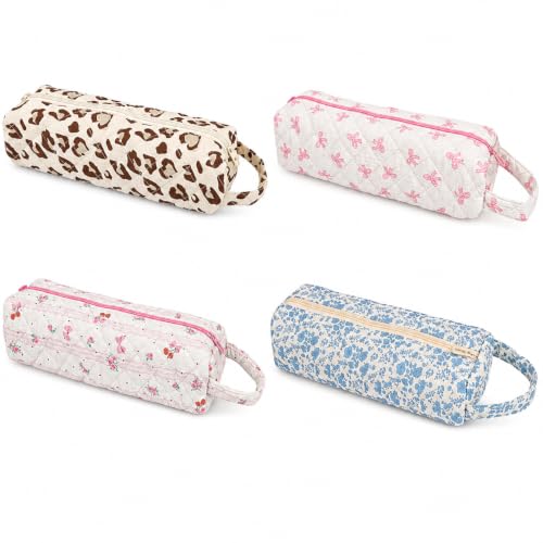 4pcs Hair Tools Travel Bag Soft Compact Case Compatible with Airwrap & Shark Flexstyle, Curling Iron & Flat Iron Storage Organizer, Portable Hair Accessories Bag Bow & Leopard & Cherry & Blue Flower 4