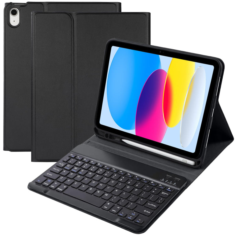 for iPad 11th/10th Gen Case with Keyboard,Folio Keyboard Cover with Pencil Holder, Detachable Keyboard for iPad(A16) 11th/10th-Black