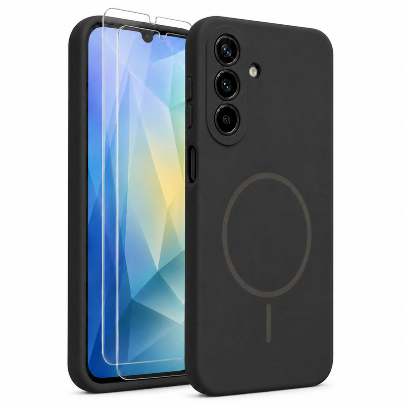 Magnetic for Samsung Galaxy A17 5G Case, Silicone Phone Case with 2 Screen Protectors, Integrated Raised Camera Protection, Shock-Absorbing Drop Protection, Black