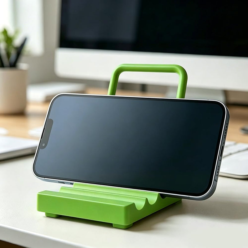 Non-Slip Grooved Desk Phone Stand, Portable Plastic Cellphone Holder, Bedroom Office Counter Travel Desktop Smartphone Supporting Accessory,Green green