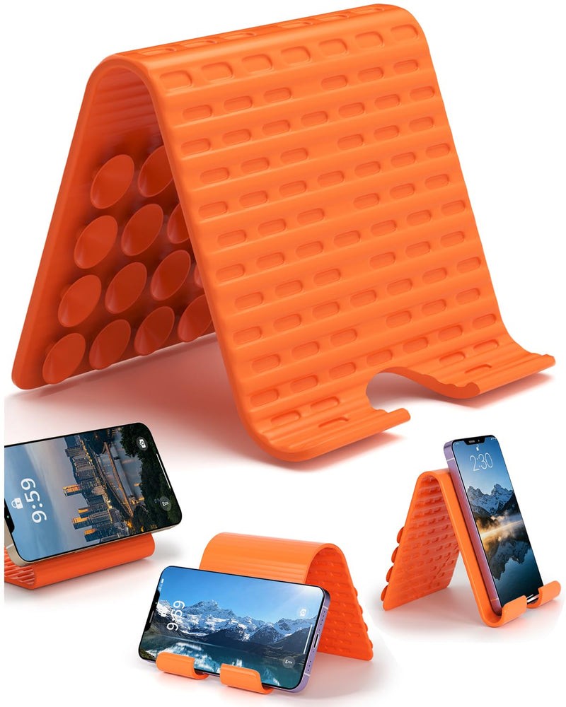 Airplane Phone Holder, Flexible Silicone Cell Phone Stand | Travel Essentials, Bendable Foldable, For Desk Bed Treadmill, 24 Suction Cups, Portable Plane Essentials for Flying