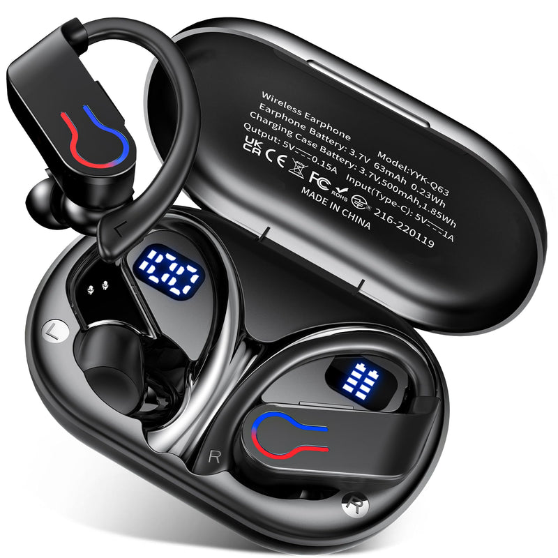 Wireless Earbuds 120hrs Bluetooth 6.1 Headphone Sport, 2026 Bluetooth Earbuds with Fast Charging Case Dual LED Display Earphones ENC Noise Cancelling Mic with Easy Button Controls, IPX7 Waterproof Gloss Black