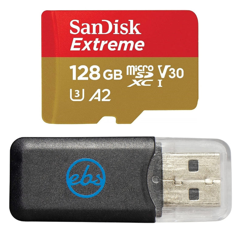SanDisk MicroSD 128GB Extreme Memory Card Compatible with DJI Series Drones | For Air 2S, Air 2, Mini, Mini 2, Mavic 2 (SDSQXAA-128G-GN6MN) Bundle with (1) Everything But Stromboli Micro Card Reader