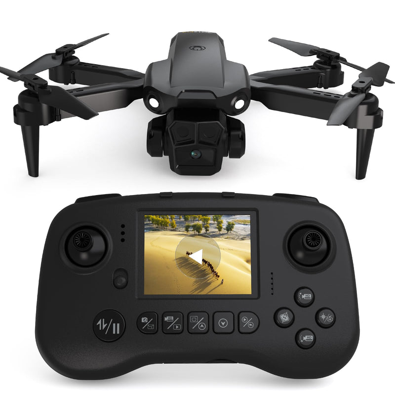 TD12Pro Drone with 1080P Camera for Adults Kids, Mini Drone with LCD Screen Remote, Foldable Remote Control Quadcopter, One Key Start, Easy to fly, Toy for Kids Adult Beginners Black01