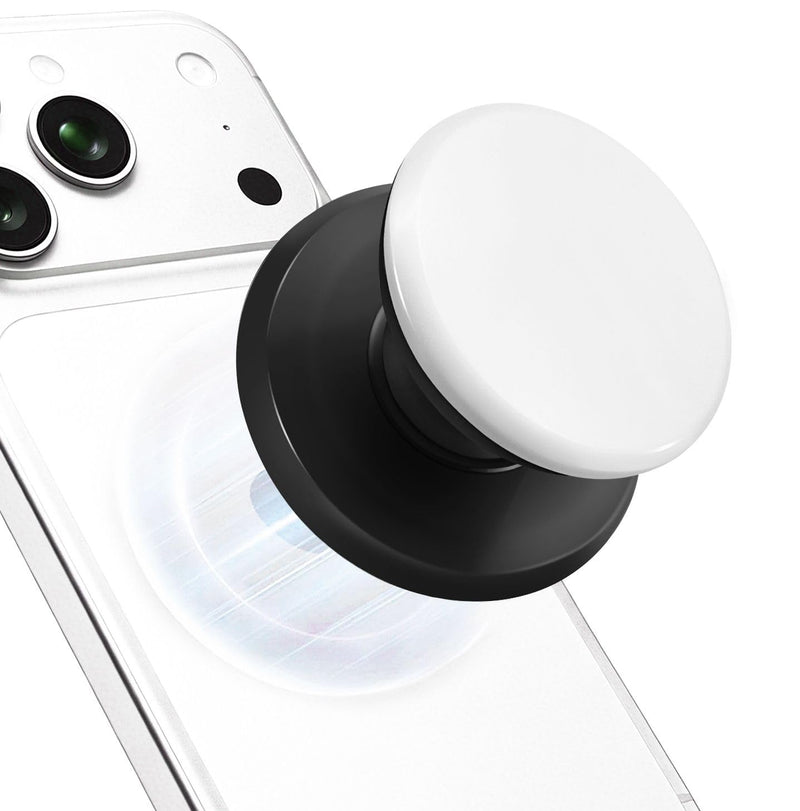 Magnetic Silicone Black White Phone Grip with Metal Ring, Expanding Collapsible Kickstand for MagSafe for iPhone 17/16/15/14/13/12, Tablets & E-Readers