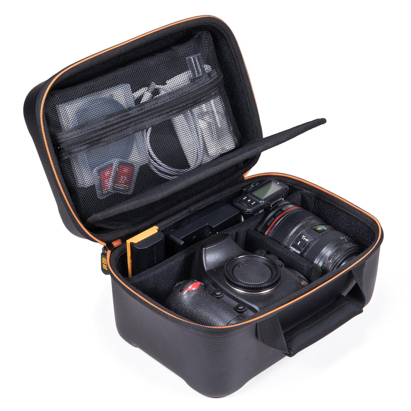 USA Gear Camera Storage Case (10 Inch) Semi Rigid Camera Carrying Case fits Canon Rebel T7, EOS R50, M50, Kodak Pixpro FZ55, Compact DSLR & Lenses - Customizable Dividers, Water Resistant Exterior