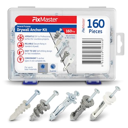  [AUSTRALIA] - Versitile Drywall Anchor Kit, 5 Heavy Duty Self Drilling Anchoring Solutions - 160 pc Hollow Wall Anchor Kit (80 Anchors & 60 Screws) - Use in Drywall, Hollow Wall, Plasterboard, Tile