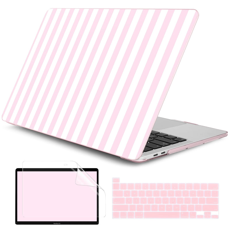Case for MacBook Pro 13 Inch (2026-2020 Models A2338 M2 M1/A2251/A2289), Pink & White Stripes Hard Shell Case with Keyboard Protector, Compatible with Retina Display and Touch Bar
