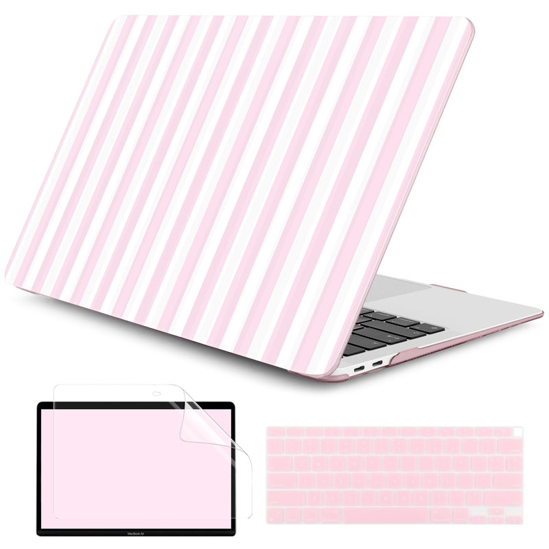 Case for MacBook Air 13 Inch (2021-2018 Models A2337 M1/A2179/A1932), Pink & White Stripes Hard Shell Case with Keyboard Protector, Compatible with Retina Display and Touch ID
