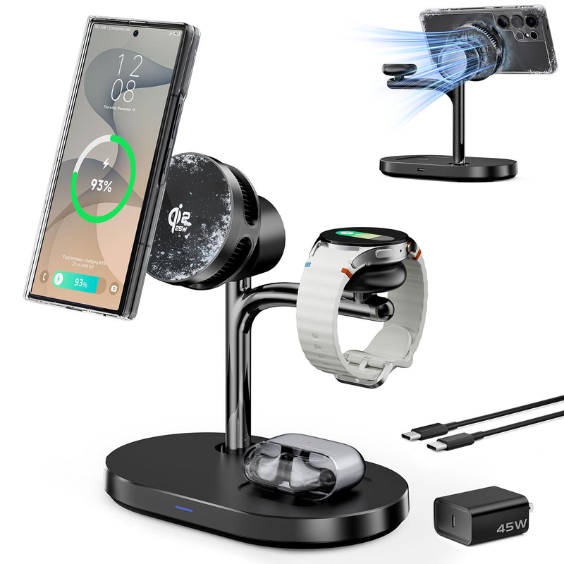 Qi2.2 25W Magnetic Wireless Charging Station for Samsung TEC Active Cooling | For Galaxy Z Fold 8 Ultra/Fold8 Wide/S26 Ultra/iPhone17, 3-in-1 Fast Charger Stand for MagSafe (Not for Watch 9/Ultra 2)
