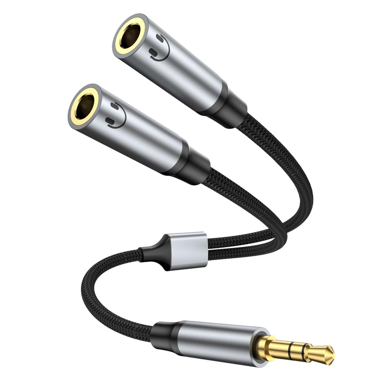 3.5mm Headphone Splitter, Aux Audio Stereo Y Splitter Extension Cable Male to Female Dual Headphone Jack Adapter for Switch 2/PS4/PS5 iPhone iPad, Tablet, Laptop. grey 1 Pack