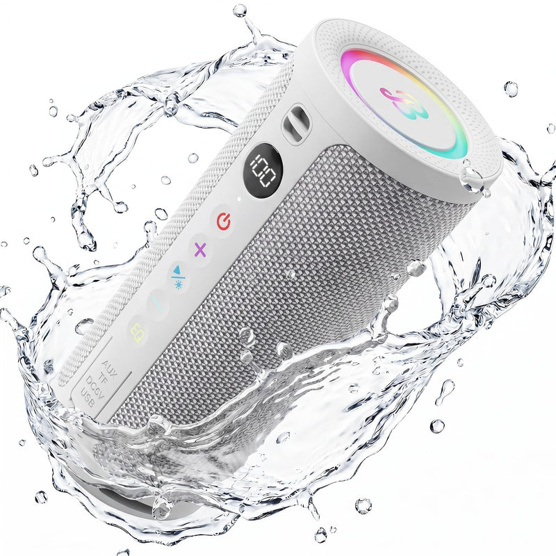 BassBloom Roar 3 Portable Bluetooth Speaker,20W Powerful Sound with Deep Bass,IPX6 Waterproof,24H Playtime,Bluetooth 5.4,RGB Lights,Wireless TWS Pairing (White)