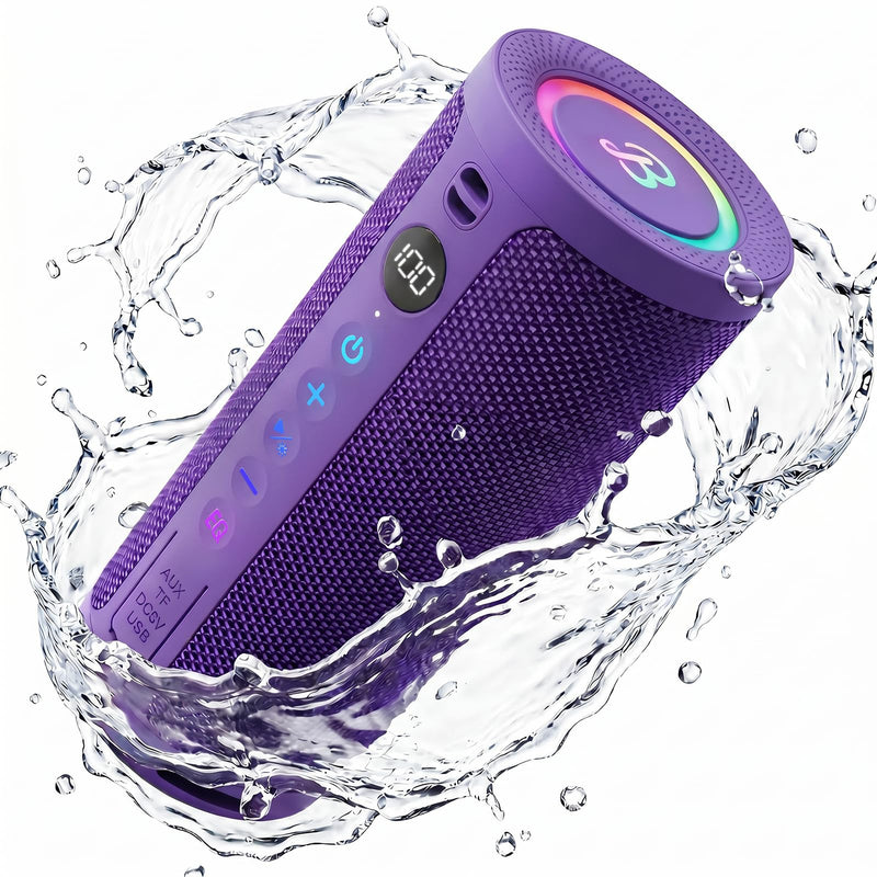 BassBloom Roar 3 Portable Bluetooth Speaker,20W Powerful Sound with Deep Bass,IPX6 Waterproof,24H Playtime,Bluetooth 5.4,RGB Lights,Wireless TWS Pairing (Purple)