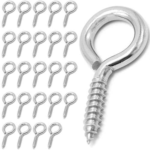 M6 24Pack 304 Stainless Steel Screw Eyes Heavy Duty Screw in Eye Hooks Ring 24