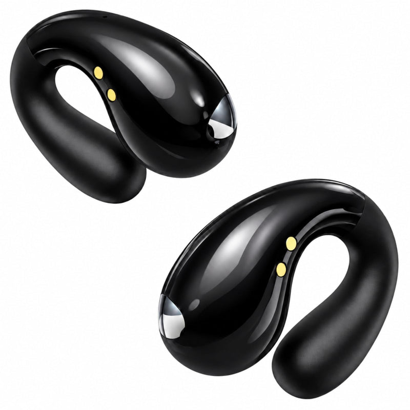 Boytond Ultra Open Ear Earbuds - Comfortable Clip-On Bone Conduction Earbuds, Over-The-Ear Open Headphones with Waterproof Build for Running, Gym Workouts, and Outdoor Sports, Obsidian Black