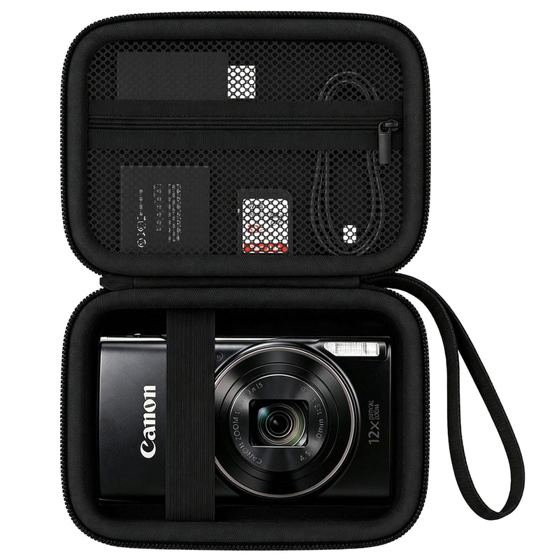 Case for Canon PowerShot ELPH 360 HS A/ 360 HS/ 360/ IXY 650 Digital Camera | Camera Carrying Case Storage Holder Protective Bag. Mesh Pocket Fits Battery Charger Memory Card Accessories. Black+ Black Black+Inside Black