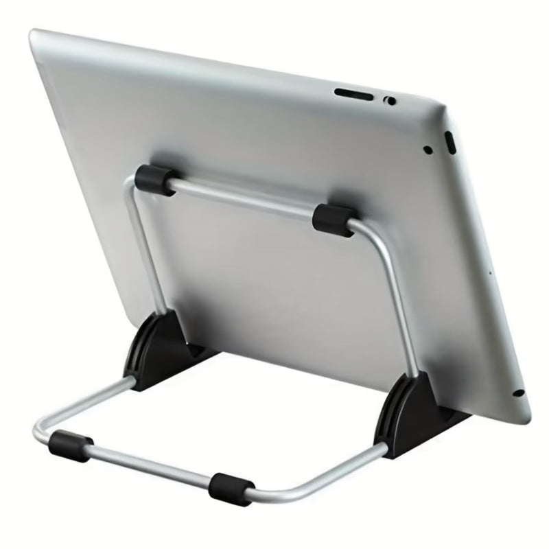 Foldable Metal Tablet Stand—a Portable and Adjustable Desktop Stand Suitable for Various Settings, Including Home, Office, and Travel.