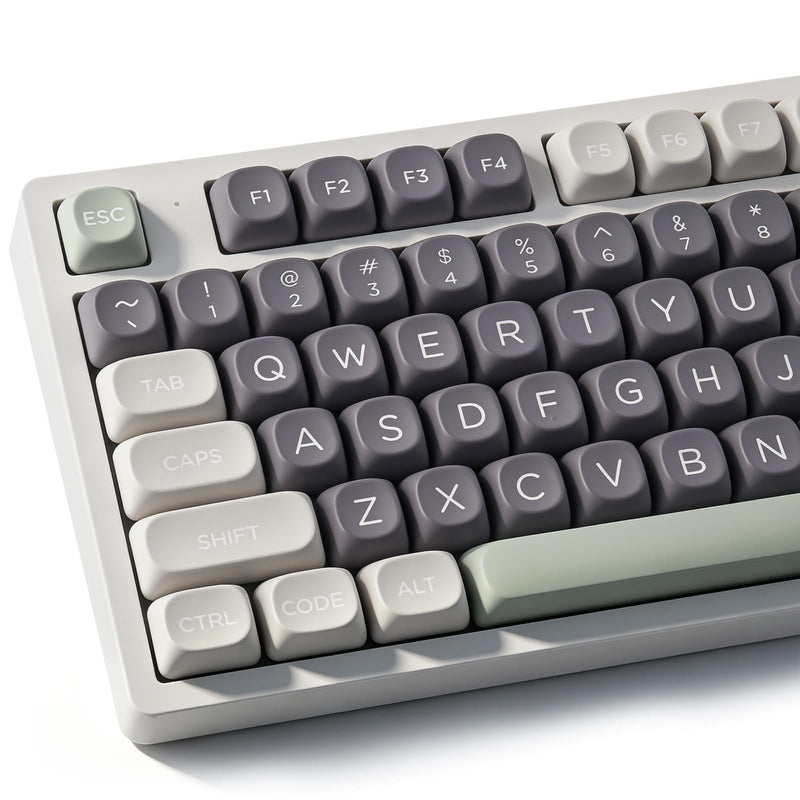 PBT Double Shot Keycaps 131 Keys MOA Profile Keycaps | Minimalist Retro White Grey Green Dye Sub Custom Classic Key Caps for Cherry Gateron MX Switches Mechanical Keyboards